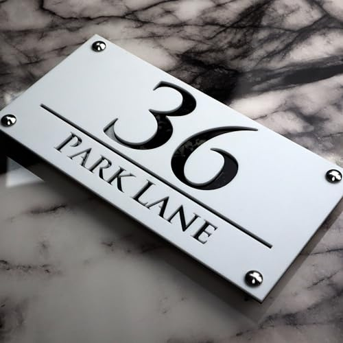 K SMART SIGN | LUXE H3 F32 | House Numbers Plaques House Numbers Door Laser Signs Number Name Personalised Plaques For Outside 3D Laser Cut acrylic Mirrored Marble (Matt White & Black Marble)