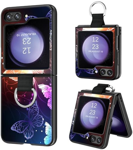 BENTOBEN für Samsung Galaxy Z Flip 5 5G Hülle, Handyhülle Samsung Z Flip 5 Case Leuchten im Dunkeln Slim Fluoreszenz Schwarz Schmetterling Pattern Muster PC Schale TPU Bumper Kratzfest Hülle