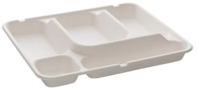 200 Plateaux repas en fibre végétale 5 compartiments sans couvercle 24 * 29,5 * 4,7cm