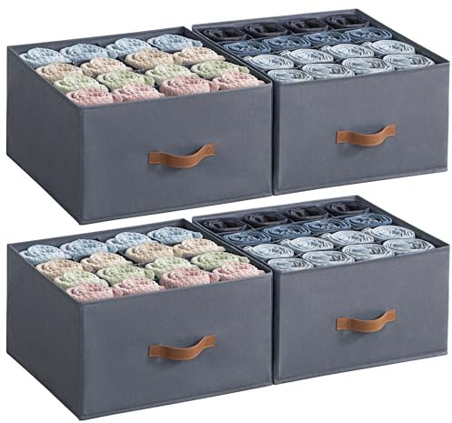 AINIYNM 4 Stück Schrank Organizer Kleiderschrank Aufbewahrungsbox für Kleidung 16 Zellen Schubladen Ordnungssystem aus Vliesstoff Aufbewahrung Boxen für Jeans, Hosen, Handtuch, Shirt, Pullover