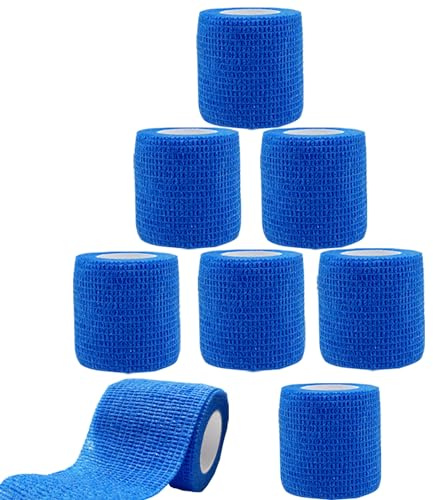 8 Rollen Selbstklebender Verband, 5cm x 4,5m Non-Woven Pflaster Verbandsmaterial für Mensch und Tier, Elastische Binde Bandage Fixierbinde Haftbandage Selbstklebend für Sport, Haustiere, Blau