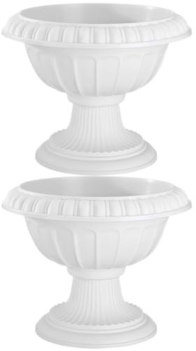 Zerodeko Weißer Urnen-Pflanzgefäß Antiker Sockel Kunststoff-Pflanzgefäß Römische Säule Blumentopf Säule Blumentopf Dekorative Urnen-Pflanzgefäße Für Veranda 2 Stück