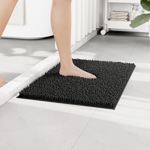 RUN HELIX Chenille Badematte rutschfest - Super Saugfähige und Maschinenwaschbar Badezimmerteppich - Ideal Badteppich für Badezimmer, Toilette und Innenräume - 40x60 cm, Schwarz