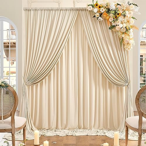 6×3 m Beige Hintergrund Vorhang, Deko Hochzeit Party Geburtstag Fotowand Hintergrund, 4 Platten 1,5×3 m Faltenfreie Weiche Seidige Beige Vorhänge für Kulissen Home