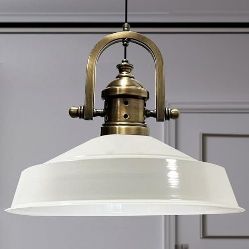 bamyum Asletl-Finke Hängelampe Industrial Vintage Ø41 cm, Küchenlampe Hängend Vintage, Pendelleuchte Esstisch Vintage, Hängelampe Esstisch, Wohnzimmerlampe, Pendelleuchte Weiß Metall, Küchenlampe