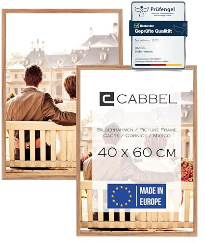 CABBEL Lot de 2 cadres photo 40x60 cm, Chêne, cadre stable en bois MDF, verre plexi incassable, à suspendre, idéal pour photos/images/collages