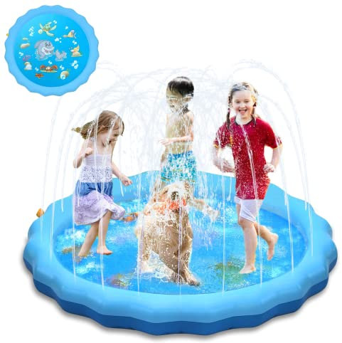 ZOUFRIDN Kids Splash Pad, 170cm/67 Sprinkle and Splash Play Mat, Sprinkler Pad for Kids & Dogs, Summer Outdoor Water Play Sprinklers Games Garden Beach Spray Mat Toy Gifts for Boys Girls