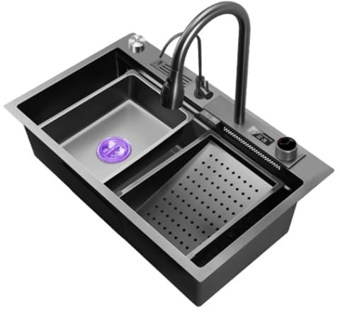 XJTNLB Fregadero Cocina Fregadero Cascada Inox Lavabo Cocina Sobre Encimera con Cesta de Drenaje 750 * 450mm