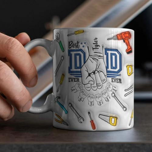 Papa Tasse Personalisiert mit 1-6 Kindernamen, Keramik Kaffeetasse mit Spruch „Best Dad Ever“, Papa Geschenk zum Vatertag, Geburtstag Vatertagsgeschenke für Papa Opa von Tochter Sohn