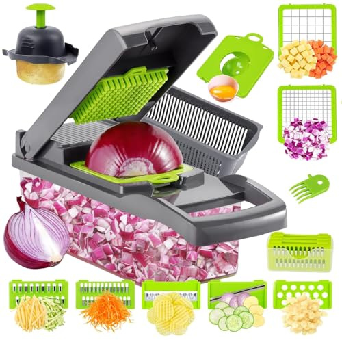QXSTME Pro Multifunctional Food Chopper - 13 in 1 Veggie Slicer, Dicer, Cutter for Onions, Carrots, Garlic and More,With 8 Blades,Vegetable Chopper