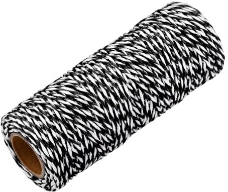 QUARKZMAN Cuerda de Algodón Trenzada Torcida Negro Blanco 50m/55 Yardas 1.5mm Diámetro para Colgar en la Pared Colgador de Plantas Tejido Nudos de Macramé