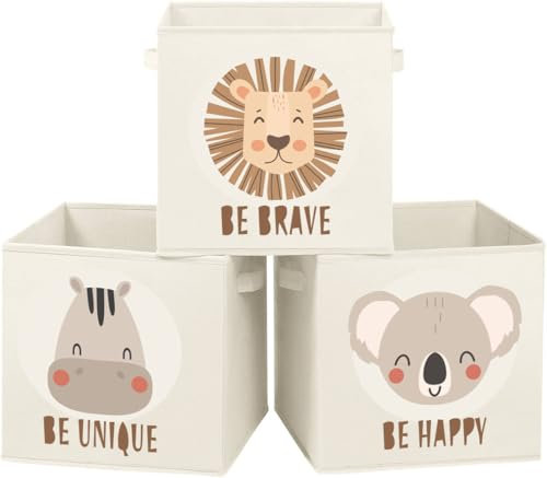 KissyMino - Pack 3 Cubos Almacenaje Beige 30x30x30 cm , Organizador Infantil Juguetes Libros Ropa , Compatible Estanterías Kallax Eket , Plegable y Resistente , Cajas Decorativas para Niños y Hogar