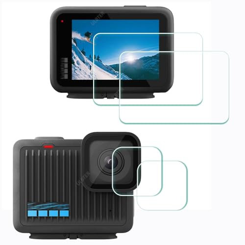 ULBTER Displayschutzfolie für GoPro Hero Kompaktkamera + Objektivschutz [2+2er-Pack], gehärtetes Glas mit Härtegrad 9H, kratzfest, blasenfrei