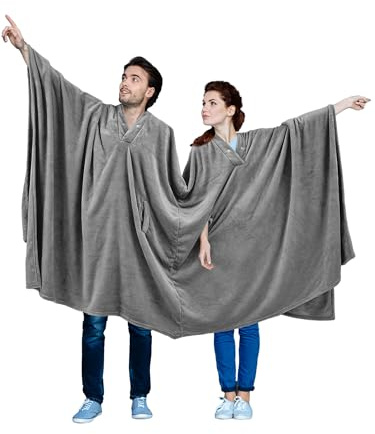Hahafelt Double Couple Blanket Wearable Blanket Winter Robe 2 Person Poncho Plush Throws Blanket for Women Men Adults