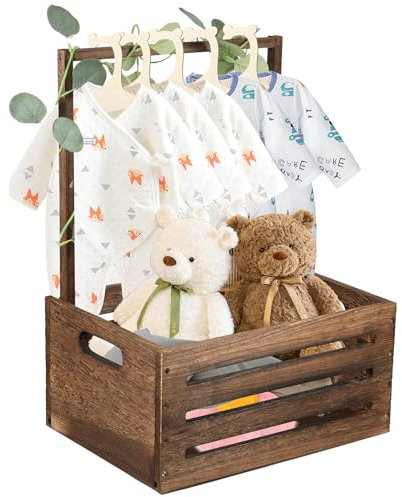 Babykorb mit Griff, Holz Babyparty Schrank, Praktische Kiste für Babyparty mit Stange, Wäschekorb für Kinder, Baby Shower Geschenk (Braun)