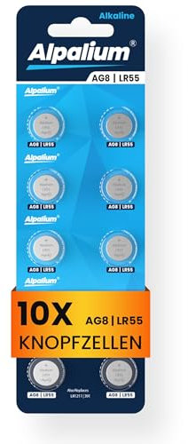 Alpalium AG8 LR55 Alkaline Knopfzelle Batterien 10er Pack - 1.5V Ohne Quecksilber, Premium Qualität & Lange Lagerfähigkeit