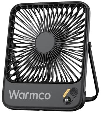 Warmco 10000mAh Tragbarer Tischventilator, 7 Zoll Wiederaufladbarer Personalventilator, Ultra-Leise & Superflach mit Digitalanzeige, 10-24 Std Laufzeit – Ideal für Büro, Reisen, Schlafzimmer, Camping