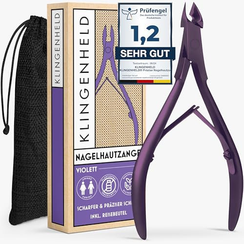 KLINGENHELD® Präzise Nagelhautzange - Sehr leichtgängig & extra scharf - inkl. Reisebeutel aus Baumwolle 100% plastikfrei & nachhaltig - Nagelhautschere, Nagelhautschneider