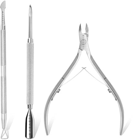 Makartt Nagelhaut Trimmer mit nagelhautentferner - 3 Pcs Silver Cuticle Remover Tool, Professionelle nagelpflegeset mit Edelstahl Nagelhautzange, Doppelend Nagelhautschieber und Nagelschaber