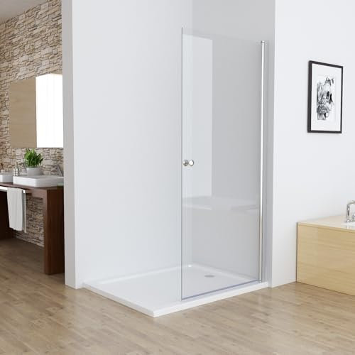 MIQU 73-75 x 185 cm Walk in Dusche Duschabtrennung Duschwand Pendeltür Schwingtür Duschtür Glaswand aus Sicherheitsglas ESG Glas Rahmenlos ohne Duschtasse