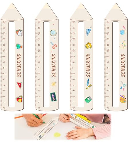 Ntwdby Personalisiertes Lineal zur Einschulung, 4 Stück Lesehilfe Kinder 1 Klasse, 19cm Lesezeichen Holz Lineal, lesehilfe lineal, Geschenke für Mädchen und Jungen zum Schulanfang