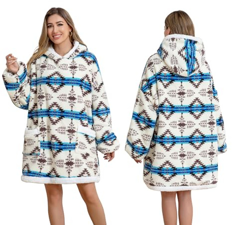 TOUVE Sweat à Capuche Surdimensionné Épaississant, Sweat Plaid Polaire Chaude Sherpa Couverture avec Manches Et Poche, Pull Plaid Homme Femme Adapté aux Adultes, Hommes, Femmes, Adolescents