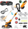 Rasentrimmer mit Akku und Unkrautbürste, Akku Rasentrimmer für Makita Akku, Bürstenlose Freischneider Akku 21V - 2x4,0Ah Akku, 5 Arten Klingen, für Trimmer Garten (Orange)