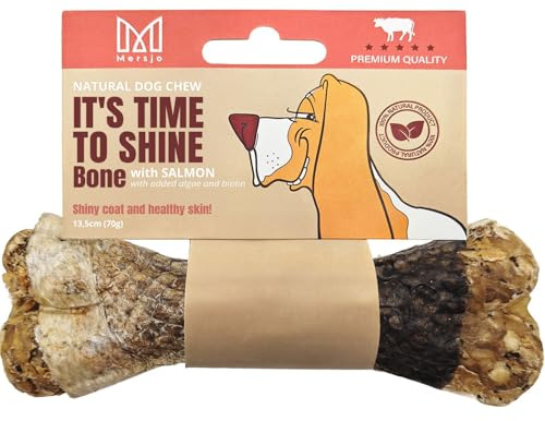 MERSJO ITS TIME to Shine Bone, Hundekausnack, Hundeleckerli mit Lachs, Biotin & Algen – 13,5 cm, 70 g – Natürlicher Kauknochen für glänzendes Fell & gesunde Haut, 100% Natur