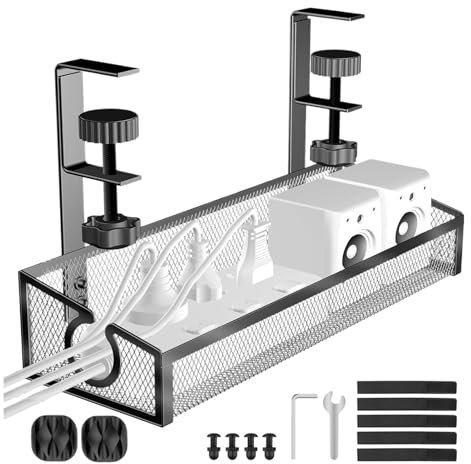 Krmoau Cable Management Rail - Multifunctional Metal Wire Tray - Metal Mesh Cable Management, Reusable Desk Tidy for and Office