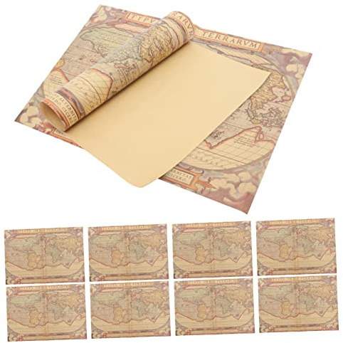 FIXOSHEE 10pcs Vintage Map Wrapping Paper Durable Floral Bouquet Gift Wrap for DIY Crafting and Book Covers Classic World Map Design