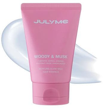 Julyme Perfume Glow Milk Hair Essence 80ml Deep Nourishment, Hydration, Frizz Control, Strengthening Care, Non-Greasy, Silky, Soft (Woody & Musk)