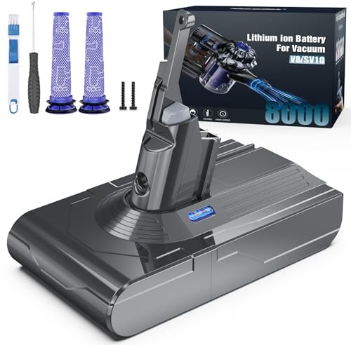 V8 Akku 8000mAh, Morpilot Ersatzakku für Dyson Absolute Animal Motorhead Exclusive Staubsauger Fluffy mit 2 Filtern