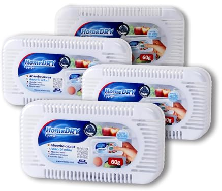 Pack de 4 Absorbe Olores Nevera 60g con Carbón Activo – Neutralizador Natural de Olores para Frigorífico, Mantiene Frescos los Alimentos