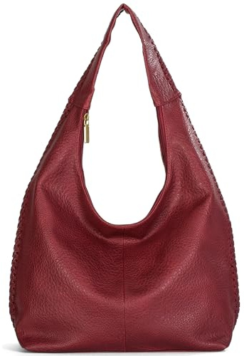 Mabel London Large Faux Leather Slouch Shoulder Bag for Women - Soft Everyday Hobo Tote with Whipstitch Detail - Heather
