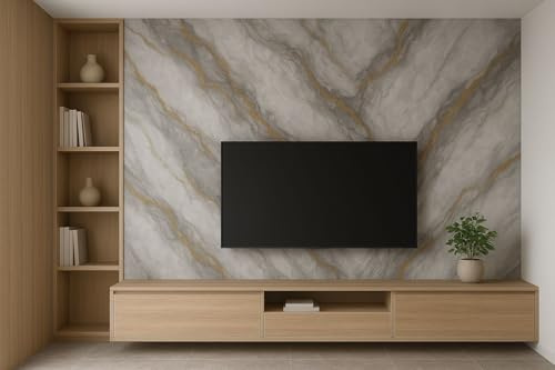 Generico Pannello PVC per parete decorativo adesivo effetto marmo 120x300 Grigio Oro Ignifugo Impermeabile