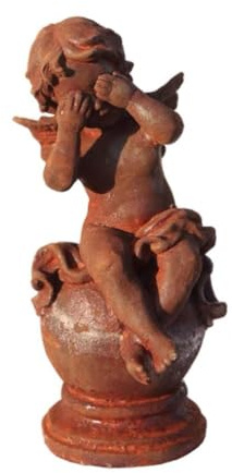 Heimvita Gusseisen Engel Statue,Augen Bedeckter Engel 33cm Antike Gartenfigur aus Gusseisen, Rostoptik oder Weiß,Dekorative Engelsfigur für Garten, Terrasse & Haus (Rost)
