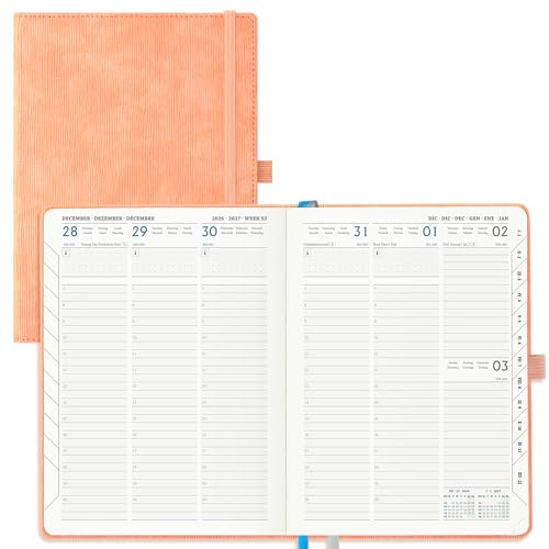 IN-LUXPRO Kalender 2026 2027 Wochenplaner Vertikal PU-Hartschale | 18 Monate Terminplaner (Jul 2026 bis Dezember 2027) A5 21,9x16,2CM, ausgestattet abreißbaren Ecken, Wochenplanung, Rosa