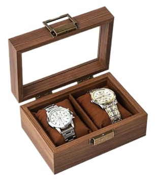 NJIEzhao Scatola per Orologi in Legno Massello Scatola porta orologi con morbido cuscino in noce nera a 2/4/6/8 slot retrò(2 Positions)