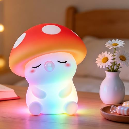 FAMIDUO Pilz Nachtlicht Kinder, Silikon Stilllicht, Touch-Steuerung | Warmweiß & 7-Farben-Modus, BPA-Frei Augenfreundlich LED Nachtlampe, Einschlafhilfe Deko für Babyzimmer Kinderzimmer, Geschenk
