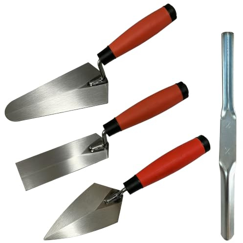 A Four-piece Bricklaying Set, Including Bricklaying Tools, Measuring Tools, Double-Ended Brick Joint Smoothing, and Edge Finishing, Made of Sturdy and Reliable high-Carbon Steel.
