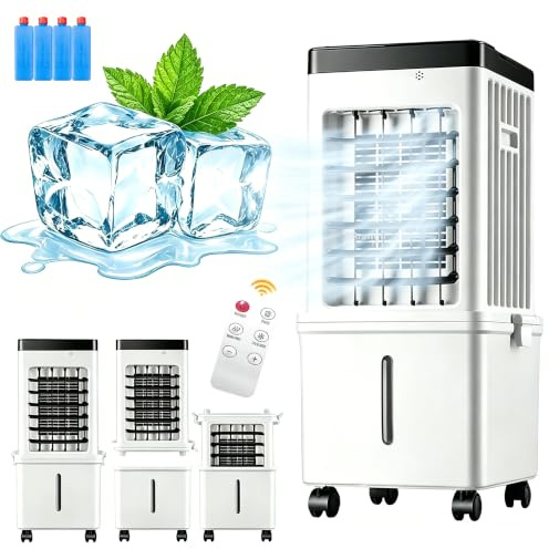 RRrawgff 3-in-1 Ventilator mit wasserkühlung mit Fernbedienung, luftkühler/klimagerät klimaanlage ohne abluftschlauch tragbar 12L Wasserkühlung, 120° Schwenk & 7.5h Timer –Ventilator mit kühlung