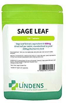 Lindens Sage Leaf 500mg 3-Pack - 300 Tablets 2mg Rosmarinic Acid Women's Herb