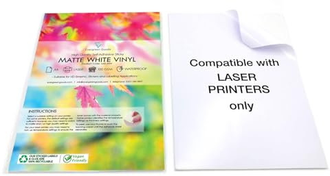 Evergreen Goods 10 Blatt A4 Mattweißes, Vinyl Sticker Papier -Etikett | Glänzendes, Wasserfestes Papier Laserdrucker | Geeignet Für Cricut, Silhouette Und Andere Schneidegeräte