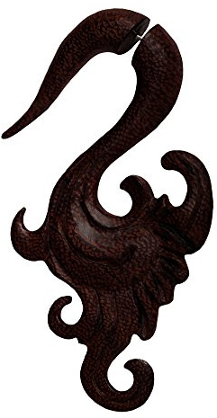 CHICNET Fake Piercing Holz Edelstahl handgeschnitzt Spike Herz Flügel Schwan braun Dehner |Herren Damen Lobe Holz Expander Dehnschnecke Spirale Hook |Unisex Ohrstecker Ohrring