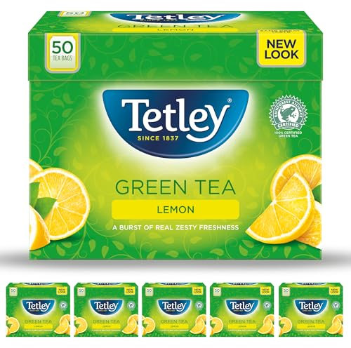 Tetley Lemon Green Tea Bags - Refreshing & Healthy Citrus Blend - Rainforest Alliance Certified - Plant Based Tea Bags - Perfect for a Relaxing Moment - 300 Teabags (6x50)