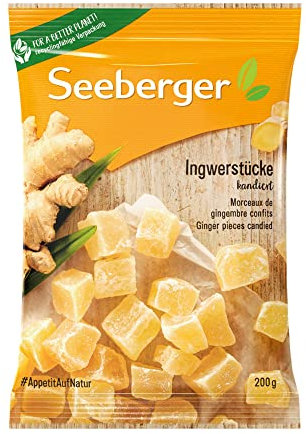 Seeberger Ingwerstücke kandiert 12er Pack: Scharfherbe Würfel der goldgelben Ingwerwurzel süß kandiert - zum Snacken, Dekorieren oder als Backzutat - vegan (12 x 200 g)