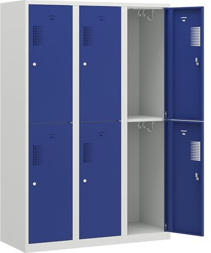 eurokraft | Basic | Doppelstock-Spind | 3 Abteile | Breite 1200 mm | 6 Fächer | lichtgrau/enzianblau