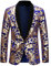 PYJTRL Herrenmode Samt Pailletten Blumenmuster Anzugjacke Blazer (L, Blau 01)