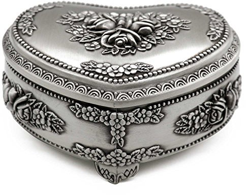 AVESON Classic Vintage Heart Shape Metal Jewelry Box Ring Trinket Storage Organizer Chest Gift for Girls Ladies, Medium