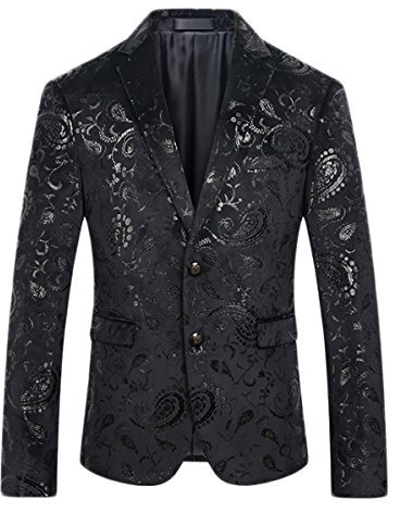 Allthemen Herren Pailletten Sakko Gold Glitzer Blazer Slim Fit Hochzeit Smoking Schwarz XXL